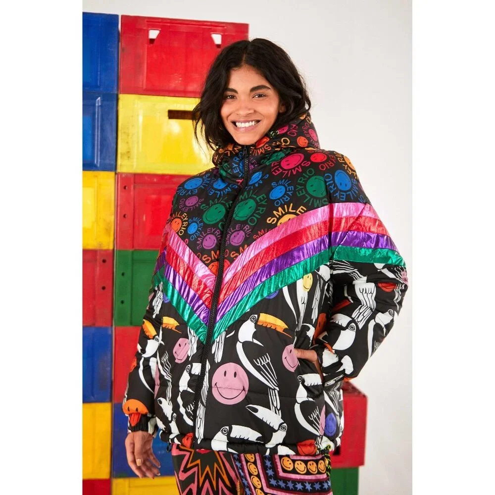 NWT Farm Rio Smiley World Toucans Reversible Puffy Jacket $350 MSRP - Picture 1 of 5